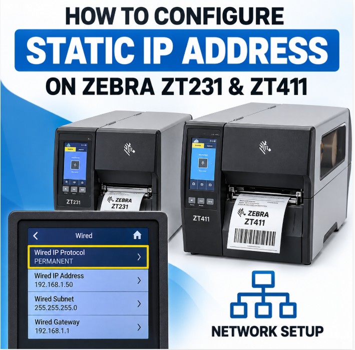 How to configure a static IP address on Zebra ZT231 and ZT411 printers
