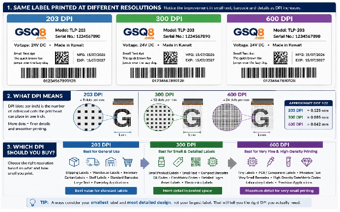 203 vs 300 vs 600 DPI Label Printers