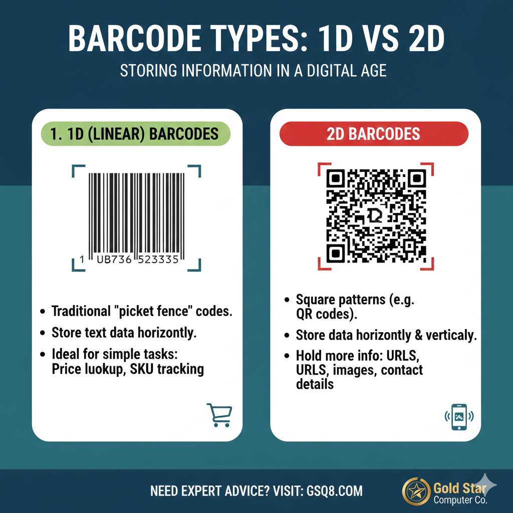 What is the difference between 1D and 2D barcodes?
