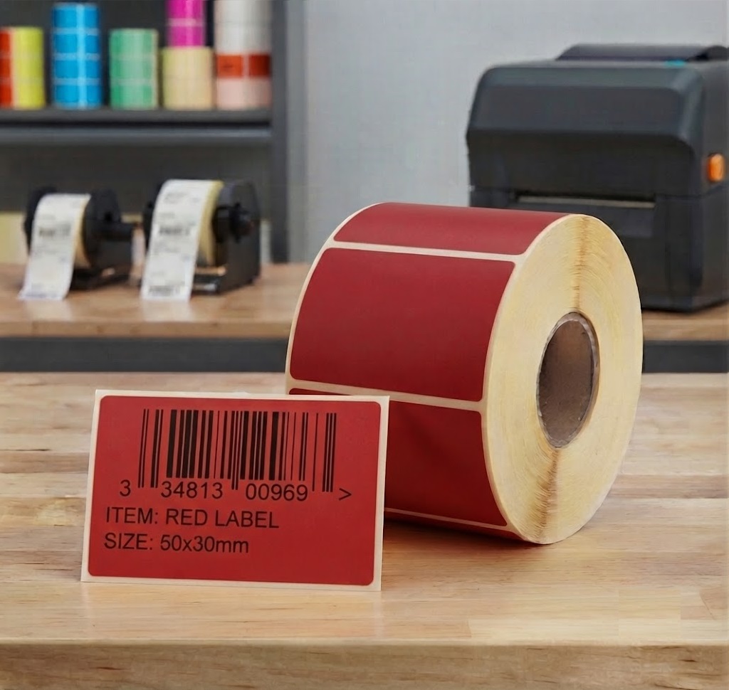 50mm x 30mm Red Direct Thermal Labels