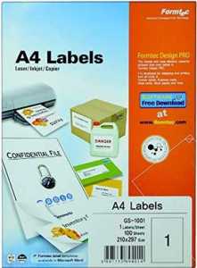 Formtec GS-1001 A4 Multipurpose Labels (210mm x 297mm)