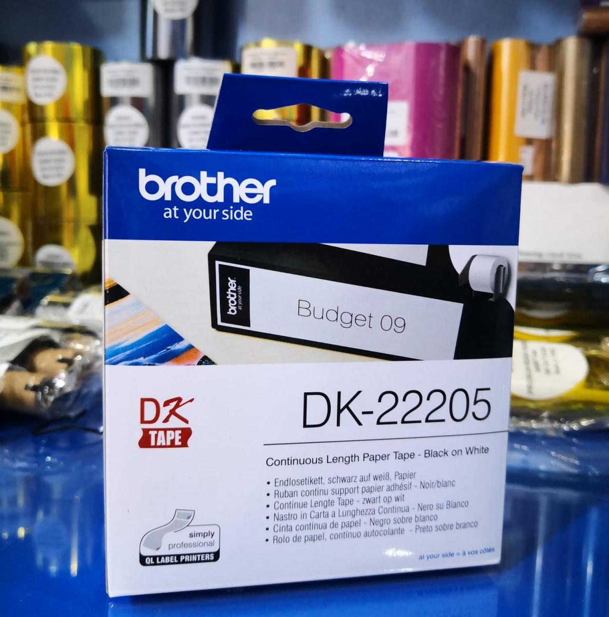Brother DK-22205 Continuous Paper Label Roll Black on White 62mm Wide 30.48m