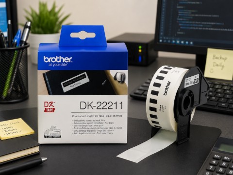 Brother DK-22211 Continuous Roll – Black on White Film