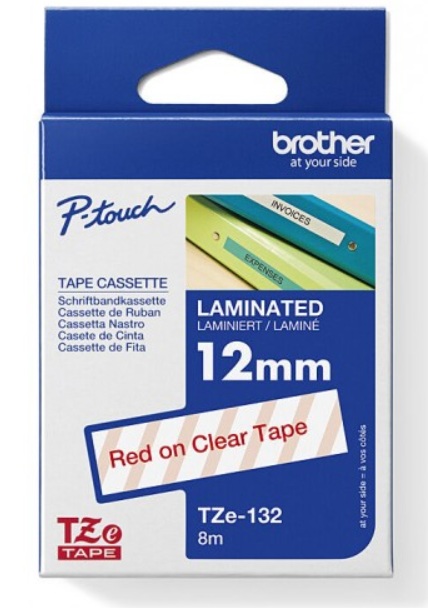 Brother TZe-132 Laminated Label Tape | 12mm Red on Clear