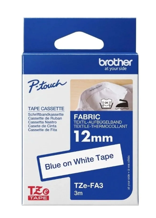 Brother TZe-FA3 Fabric Iron-On Tape | 12mm Blue on White
