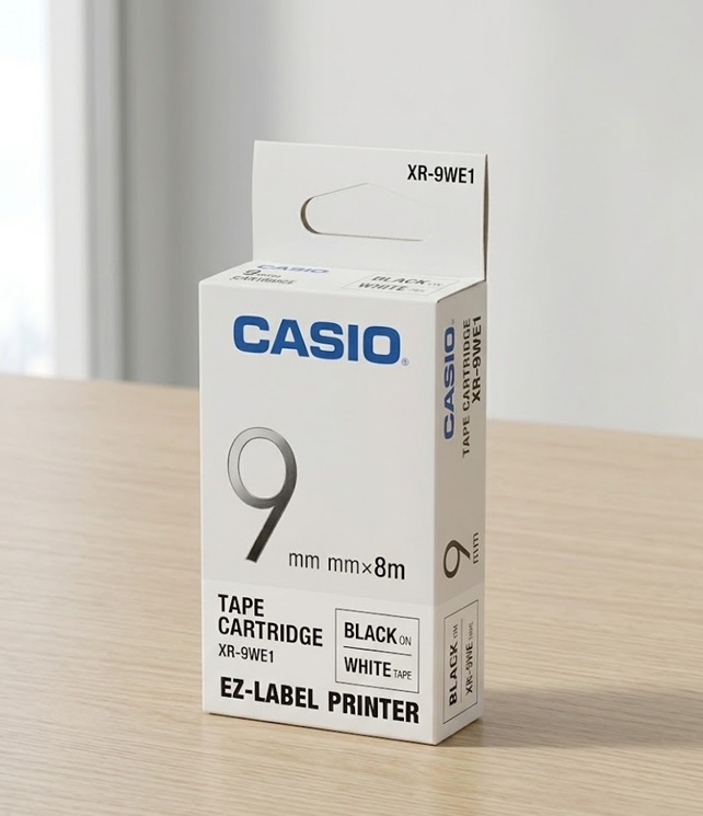 Casio Tape Cartridge 9mm x 8m Black on White  XR-9WE1