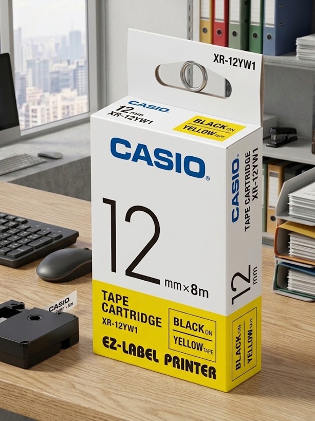 Casio Tape Cartridge Black Ink YELLOW 18mm XR18YW1