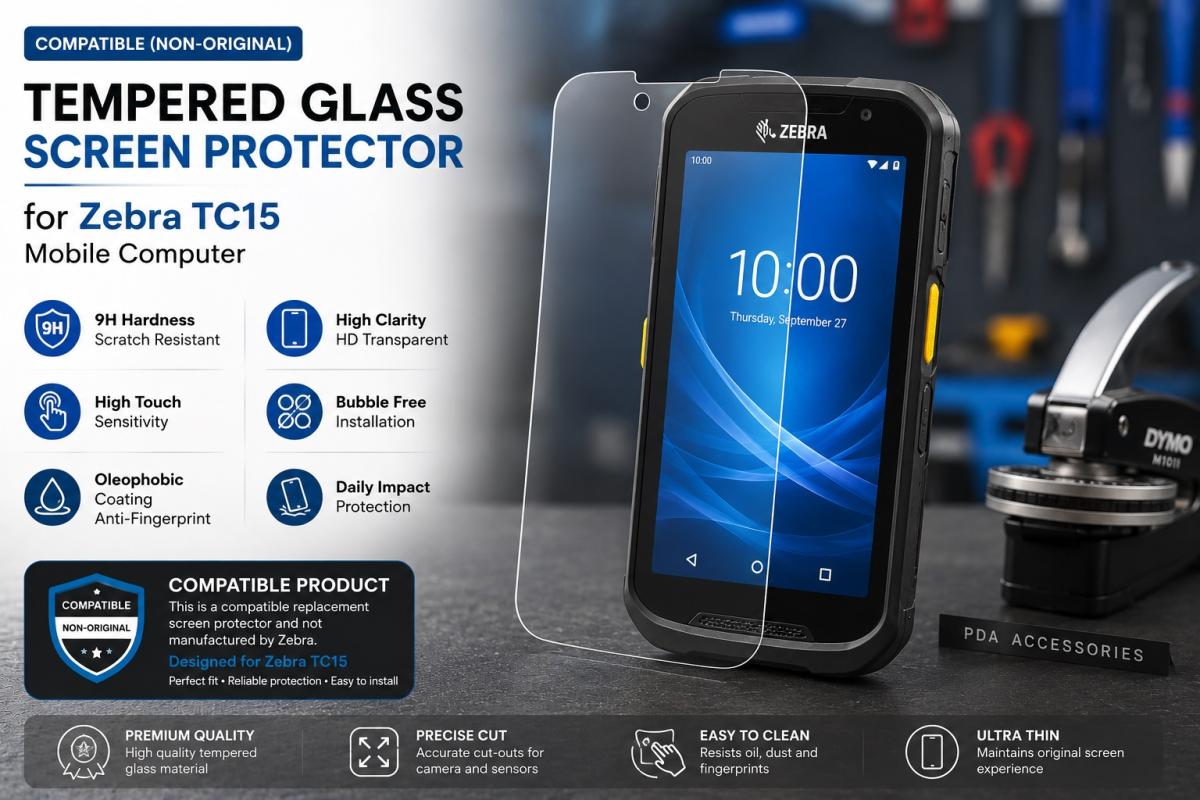 Compatible Premium Tempered Glass Screen Protector for Zebra TC15