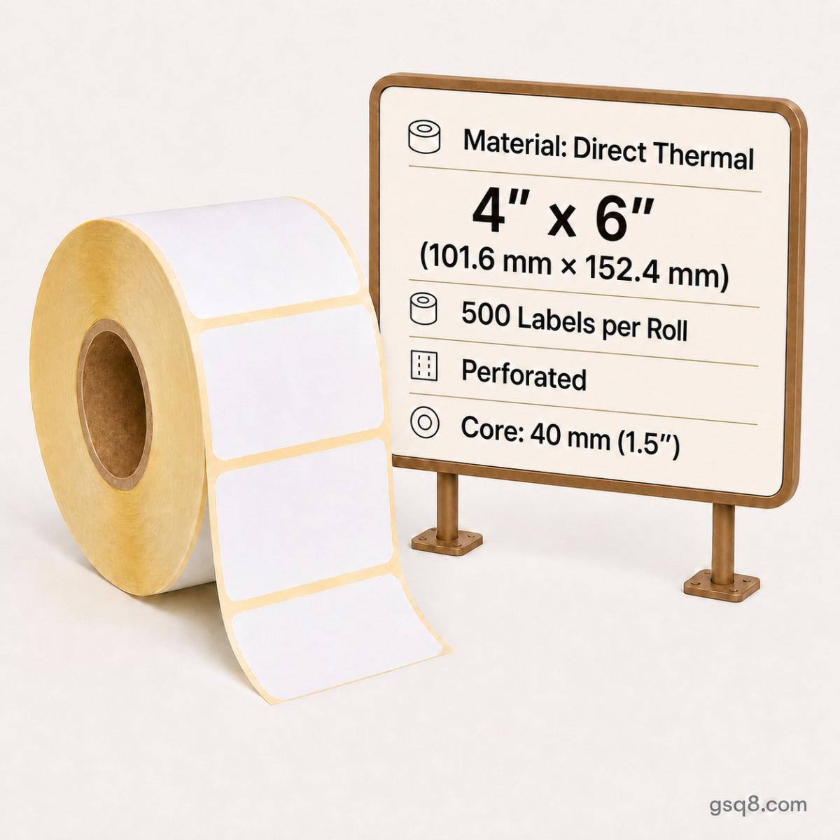 Direct Thermal labels 101.6mm x 152.4mm  - Perforated (4'x6')  500/roll C-40