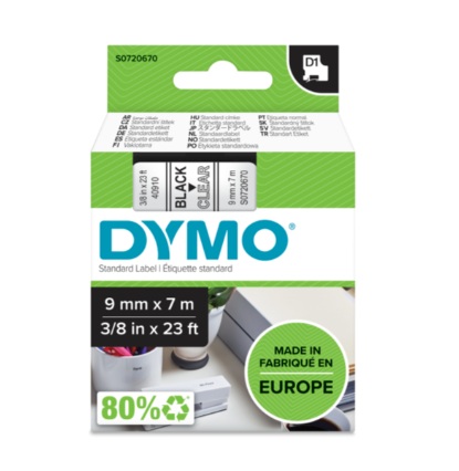 Dymo D1 40910 9mm x 7m Black to CLEAR S0720670