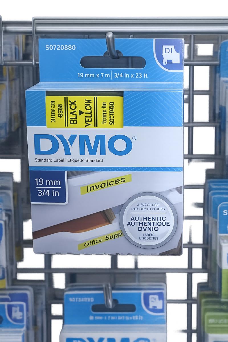 DYMO D1 Standard Label Tape – Black on Yellow – 19mm x 7m