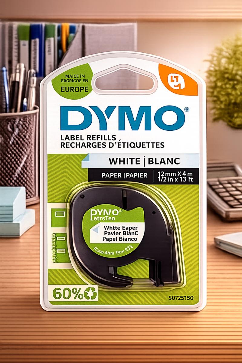 DYMO LetraTag (LT) Paper Label Tape (12mm x 4m) – Black Print on White