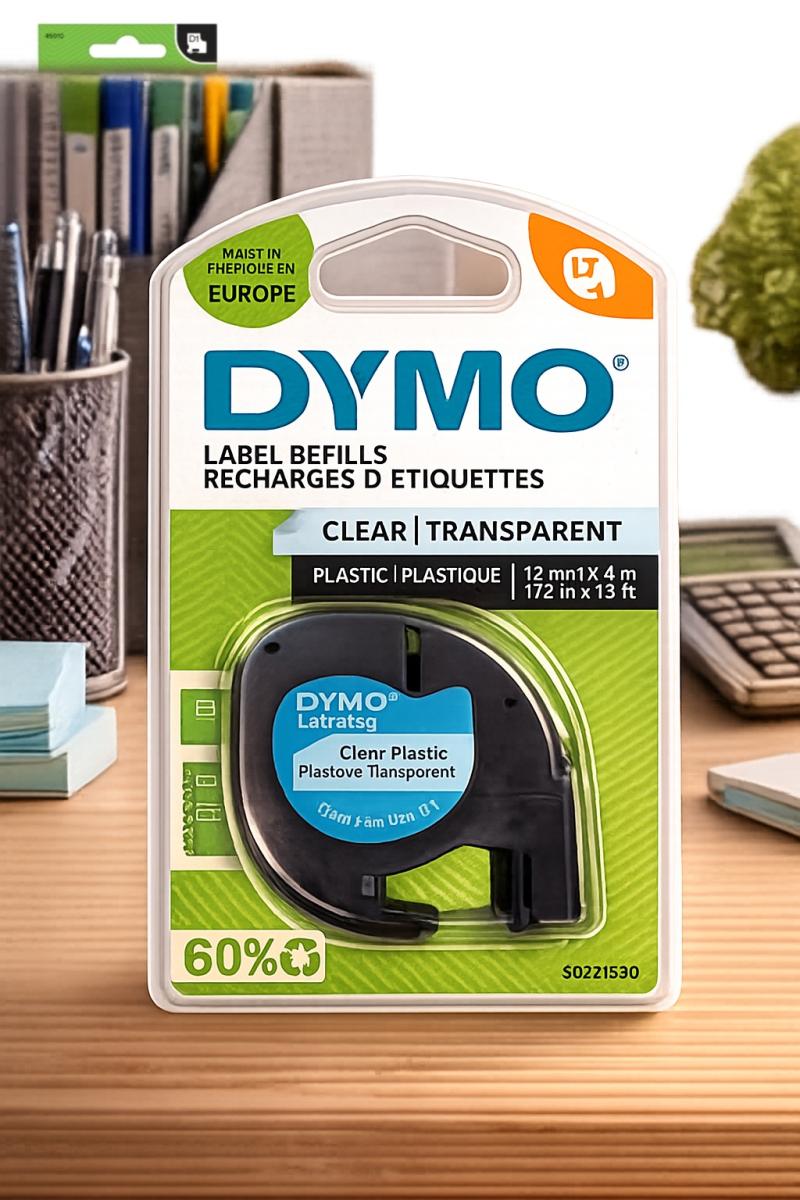 DYMO LetraTag (LT) Plastic Label Tape (12mm x 4m) – Black Print on Clear (16952 / S0721530)