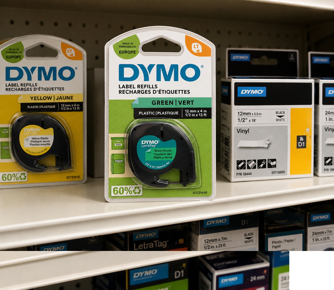 DYMO LT Green Plastic Label Refills 12mm x 4m 1/2in x 13 ft