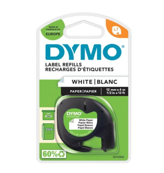DYMO LT White Paper Label Refills 12mm x 4m 1/2in x 13 ft