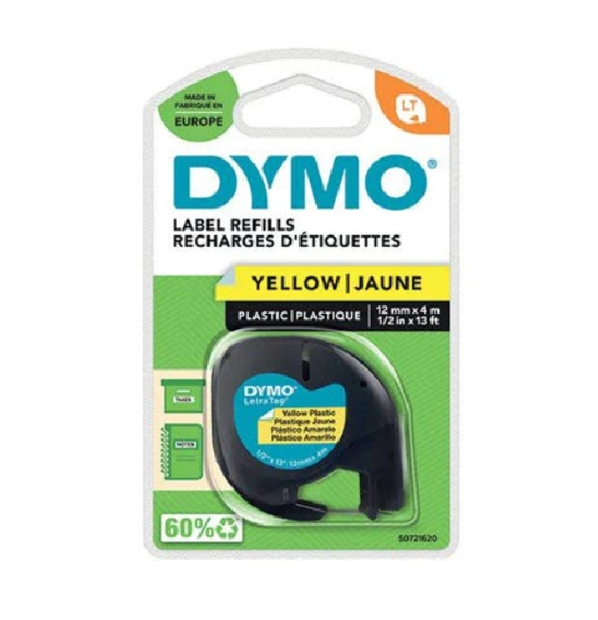 DYMO LT Yellow Plastic Labels Refills 12mm x 4m 1/2in x 13 ft