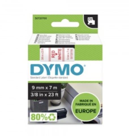 Dymo S0720700 D1 40915 Tape 9mm x 7m Red on White