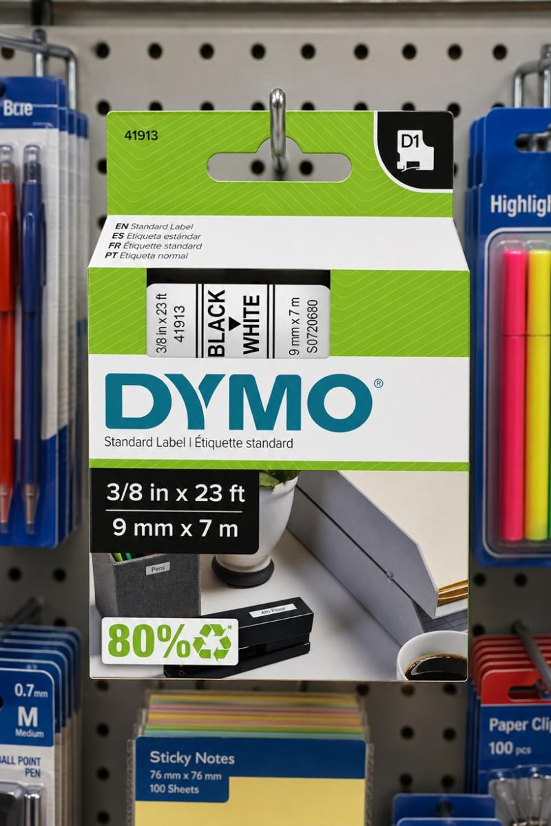 DYMO Standard Label Etiquette  Black to White 9mm x 7m 3/8in 23ft