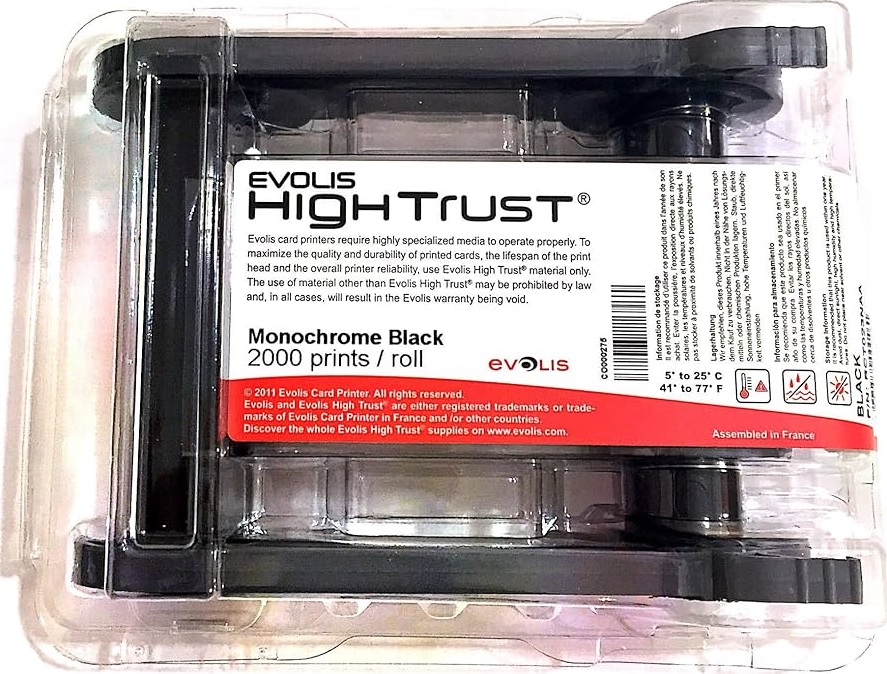 Evolis High Trust Ribbon Monochrome BLACK Up to 2000 prints per roll  RCT023NAA
