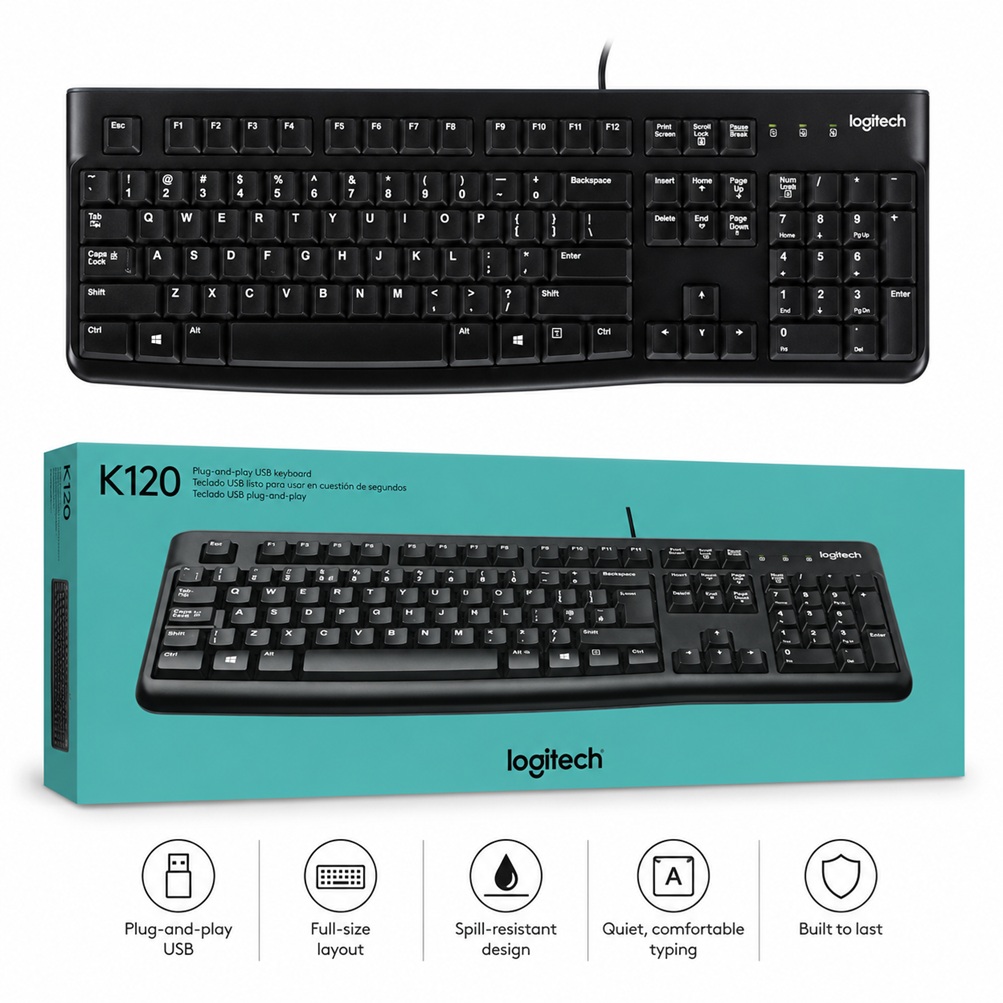 Logitech K120 Desktop USB Wired Keyboard – English Arabic