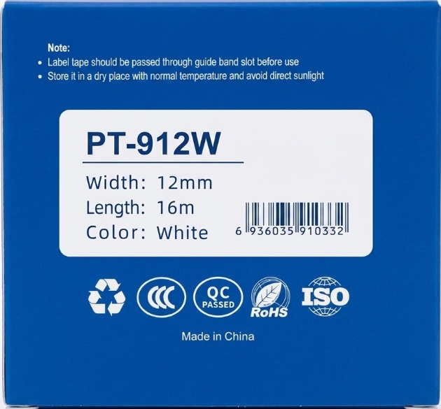 PT-912W Tape Cassette White, 12mm x 16m