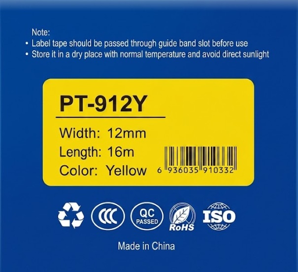 PT-912Y Tape Cassette Yellow, 12mm x 16m