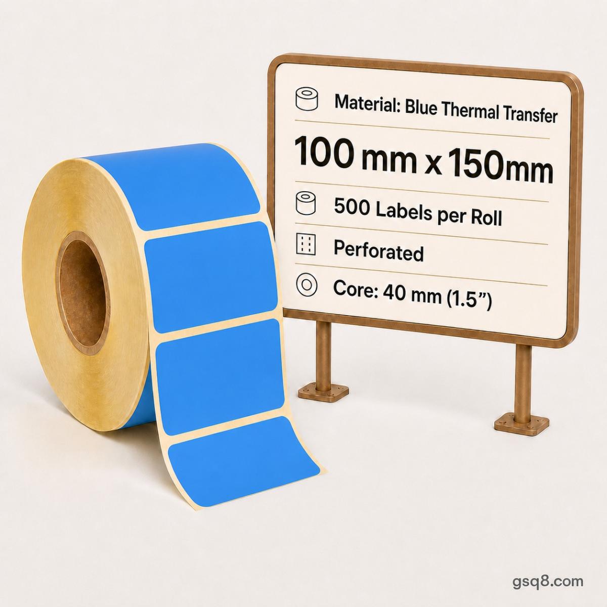 Thermal Transfer Label BLUE 100mm x 150mm 500/roll C-40mm