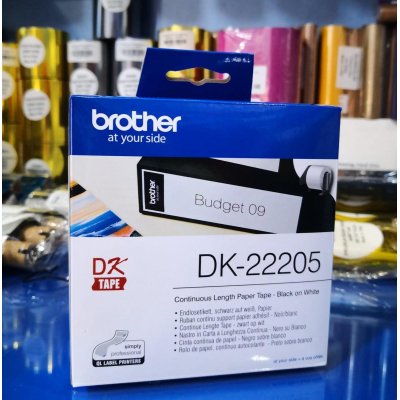 Brother DK-22205 Continuous Paper Label Roll Black on White 62mm Wide 30.48m