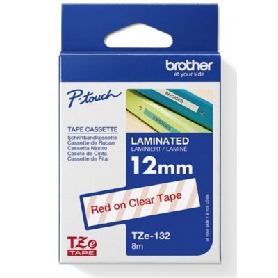 Brother TZe-132 Laminated Label Tape | 12mm Red on Clear