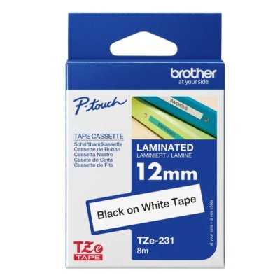 Brother TZe-231 Laminated Label Tape – Black on White (12mm)
