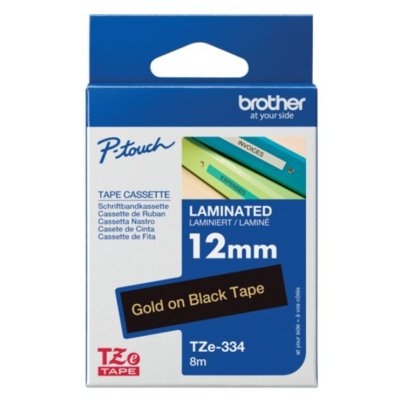 Brother TZe-334 Laminated Label Tape | 12mm Gold on Black