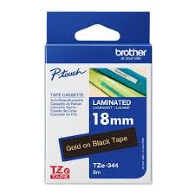 Brother TZe-344 Laminated Tape Cassette – 18mm x 8m (Gold on Black)