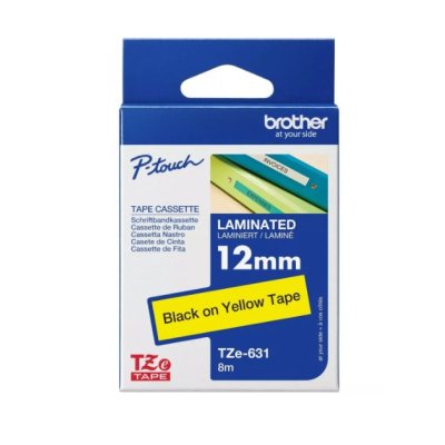 Brother TZe-631 Laminated Label Tape – 12mm Black on Yellow
