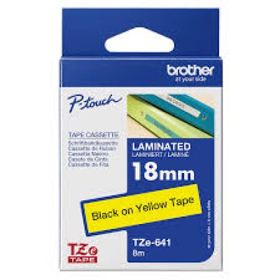 Brother TZe-641 Laminated Tape – 18mm x 8m (Black on Yellow)