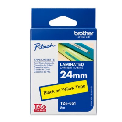 Brother TZe-651 Laminated Tape – 24mm x 8m (Black on Yellow)
