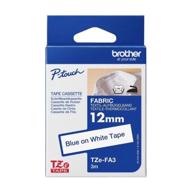 Brother Tape Cassette Laminated 12mm x 3m Blue on White Tape TZe-FA3 - Brother P-Touch | Gold Star Kuwait - Gold Star Computer Kuwait