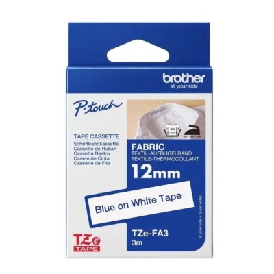 Brother TZe-FA3 Fabric Iron-On Tape | 12mm Blue on White