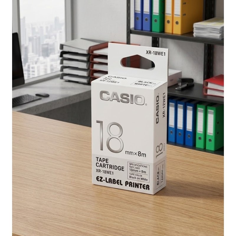 casio Casio Tape Cartridge 18mm Black Ink WHITE XR-18WE1 (4971850117506) - Gold Star Computer Kuwait