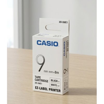 Casio Tape Cartridge 9mm x 8m Black on White XR-9WE1