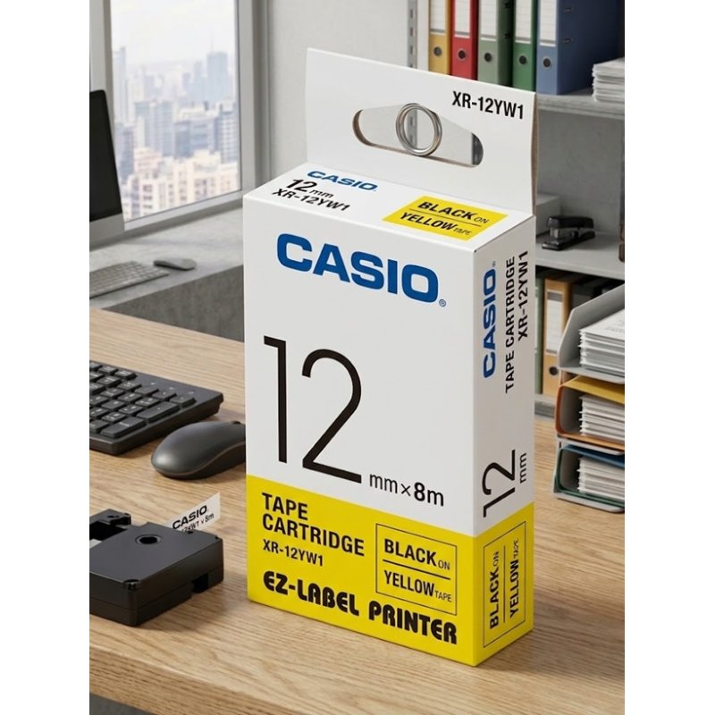 Casio Casio Tape Cartridge Black Ink YELLOW 18mm XR18YW1 (4971850117575) - Gold Star Computer Kuwait