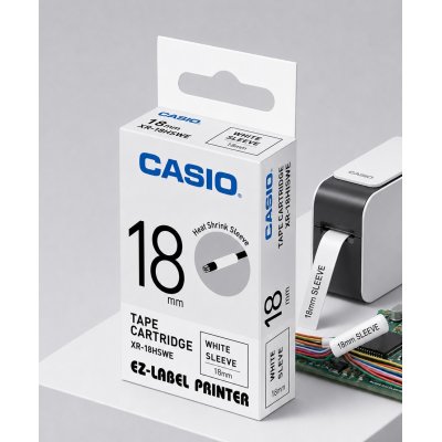 Casio XR-18HSWE Heat Shrink Sleeve Tape Cartridge – 18mm