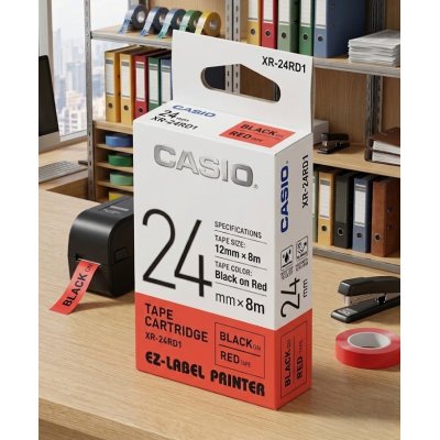 Casio XR-24WE1 Tape Cartridge (24mm x 8m, Black on White)