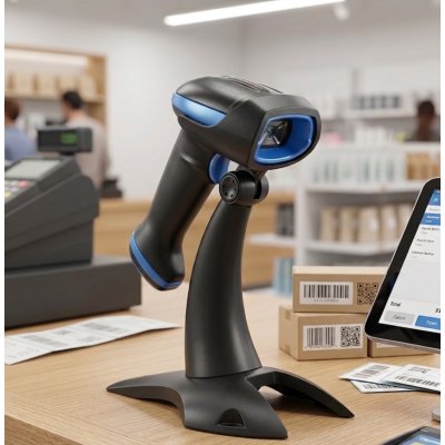 Crewnix 2D Barcode Scanner USB with Stand-Black