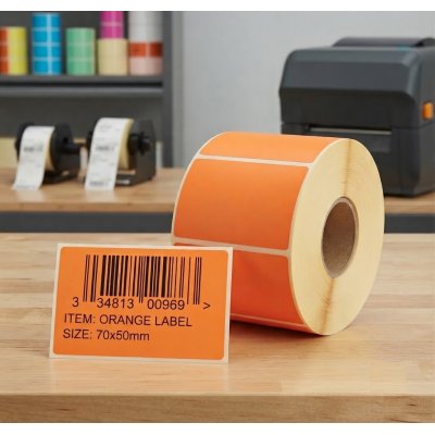 Direct Thermal labels Orange 70mm x 50mm 960/roll