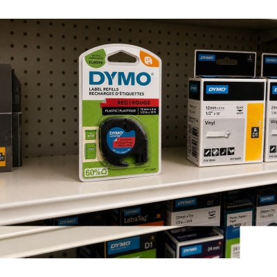 DYMO LT RED Plastic Labels 12mm x 4m 1/2inc x 13 ft
