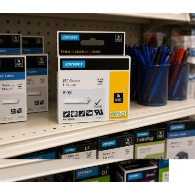 Dymo Rhino Industrial Labels Vinyl 1805430 24mm x 5.5m 1in x 18 ft Black to White