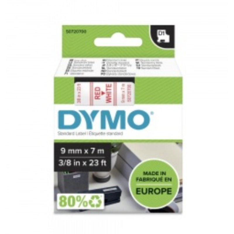 Dymo Dymo S0720700 D1 40915 Tape 9mm x 7m Red on White (5411313409155) - Gold Star Computer Kuwait