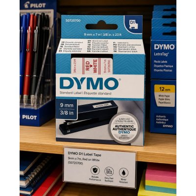 Dymo S0720700 D1 40915 Tape 9mm x 7m Red on White