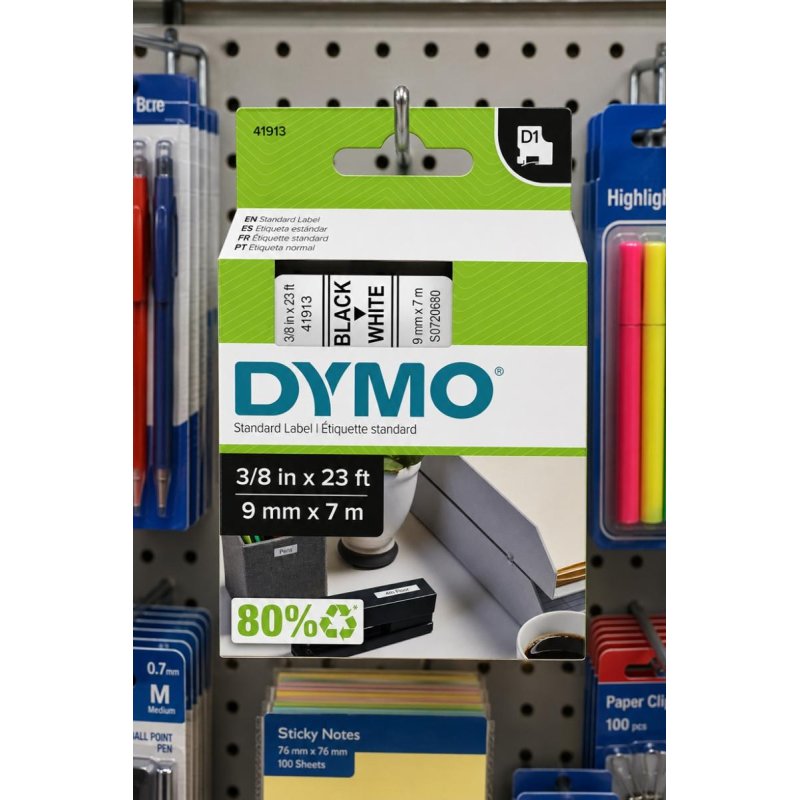 DYMO Standard Label Etiquette  Black to White 9mm x 7m 3/8in 23ft - DYMO | Gold Star Kuwait - Gold Star Computer Kuwait