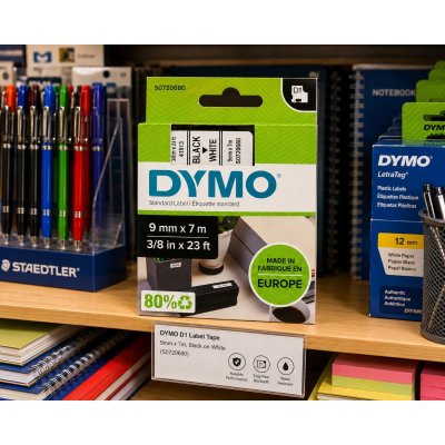 DYMO Standard Label Etiquette 41913 Black to White 9mm x 7m 3/8in 23ft